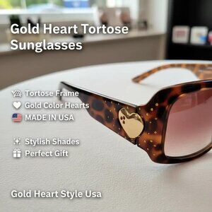 NEW SO Tortoise Sunglasses with Gold Hearts on Temples Made in USA
